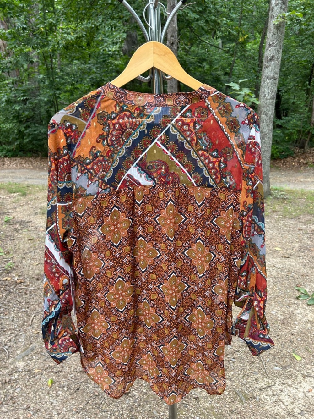 Westport Rust Multi-Pattern Button Front Blouse Boho - Picture 6 of 7